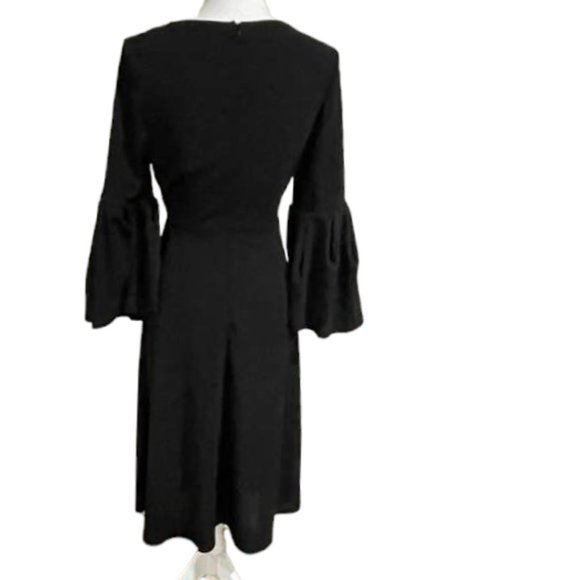 Flattering A-line Midi Little Black Dress with Flouncy Sleeves - Picture 4 of 16